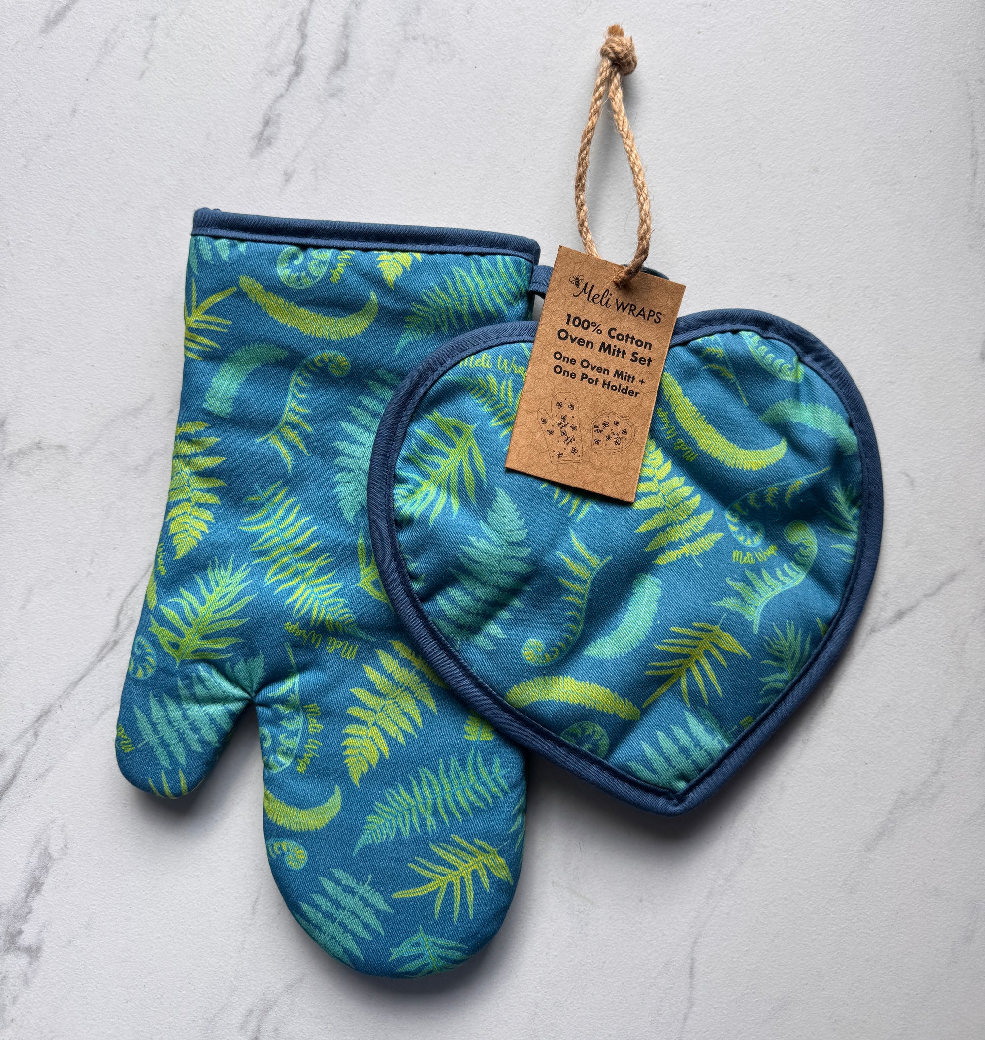 Pot Holder + Oven Mitt Set Fern Print