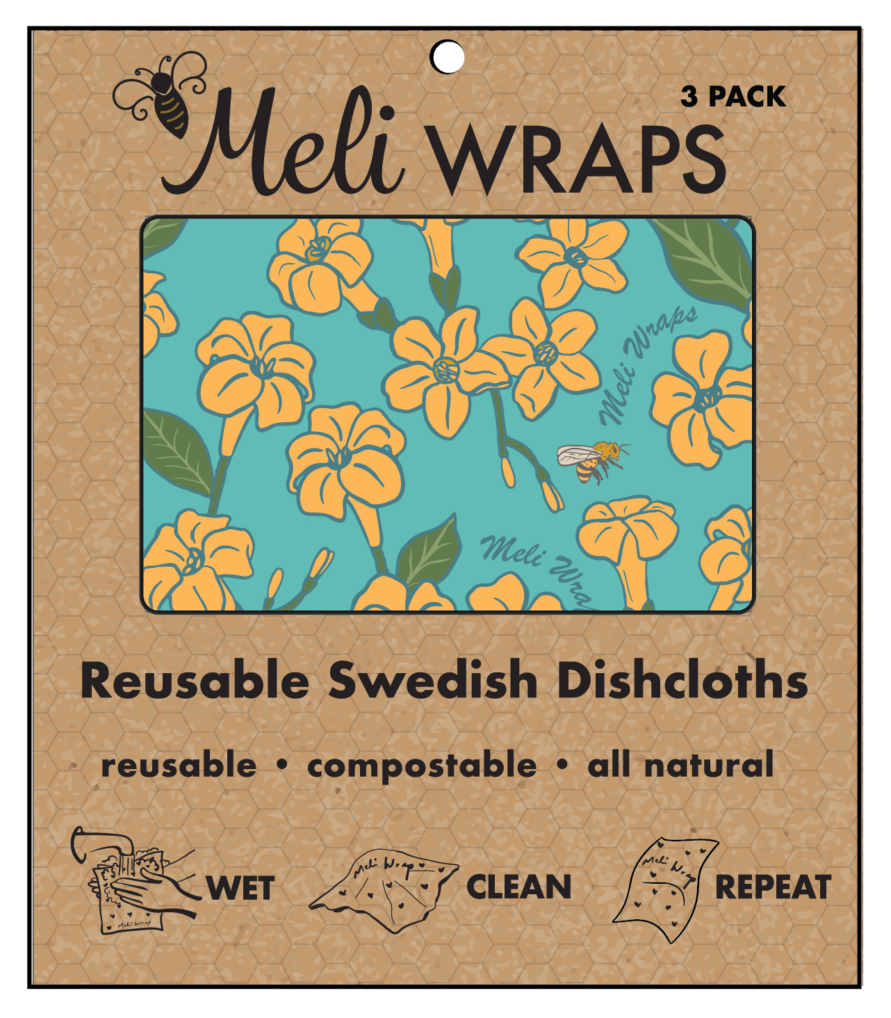 Puakenikeni & Bee Swedish Dish Cloth Set of 3