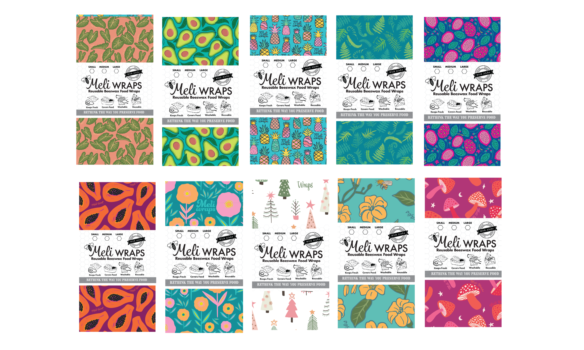 Beeswax Food Wrap Bulk Gift Packs - Ten Pack of 3-Packs
