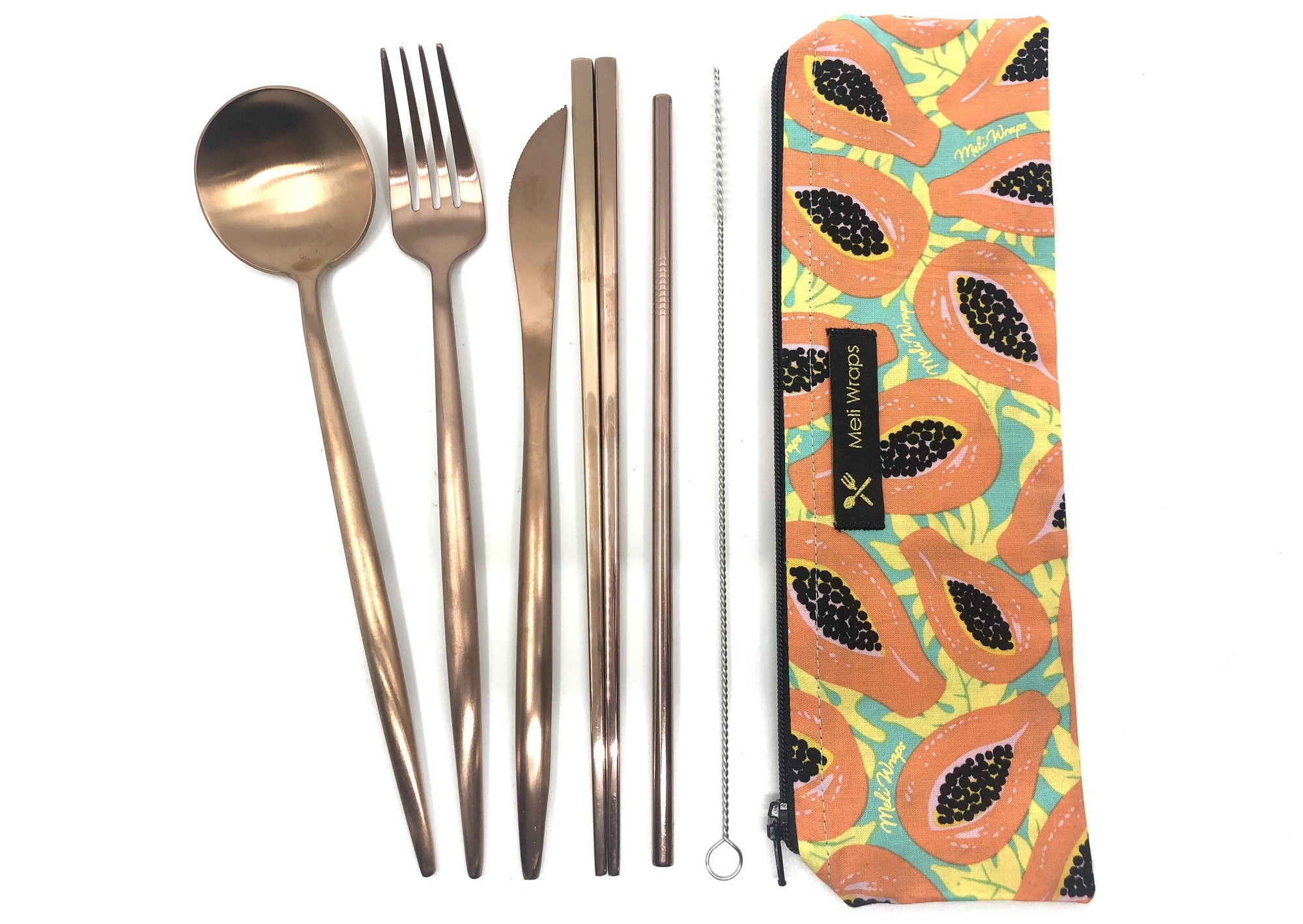 Meli Wraps Travel Eco Pack BUNDLE - 2 Tropical Papaya Travel Cutlery Sets
