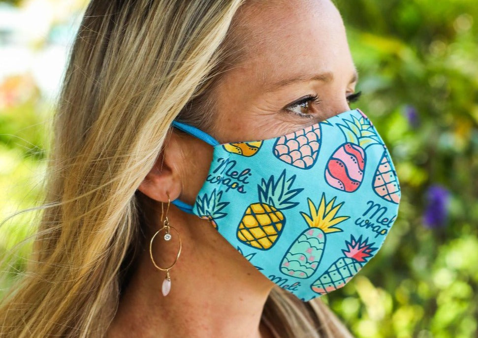 Meli Wraps 100% GOTS Organic Cotton Face Mask - Pineapple print