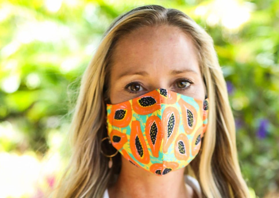 Meli Wraps 100% GOTS Organic Cotton Face Mask - Tropical Papaya Print