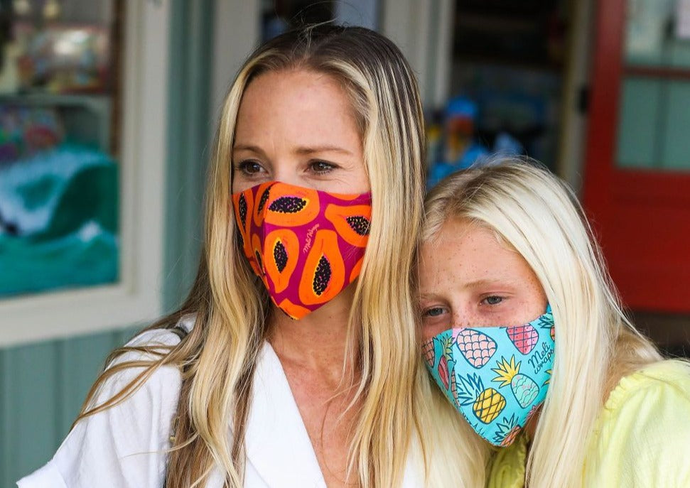 Meli Wraps 100% GOTS Organic Cotton Large Face Mask - Purple Papaya Print