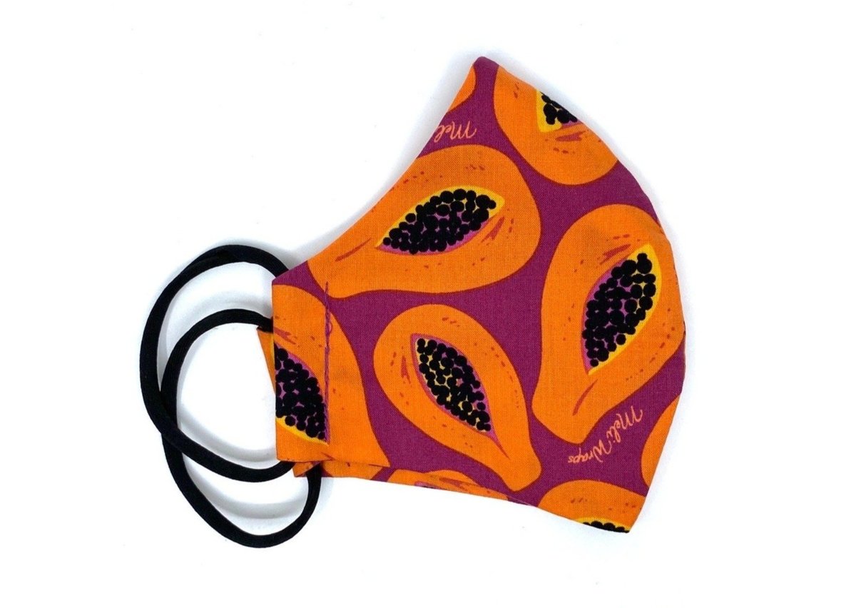 Meli Wraps 100% GOTS Organic Cotton Large Face Mask - Purple Papaya Print