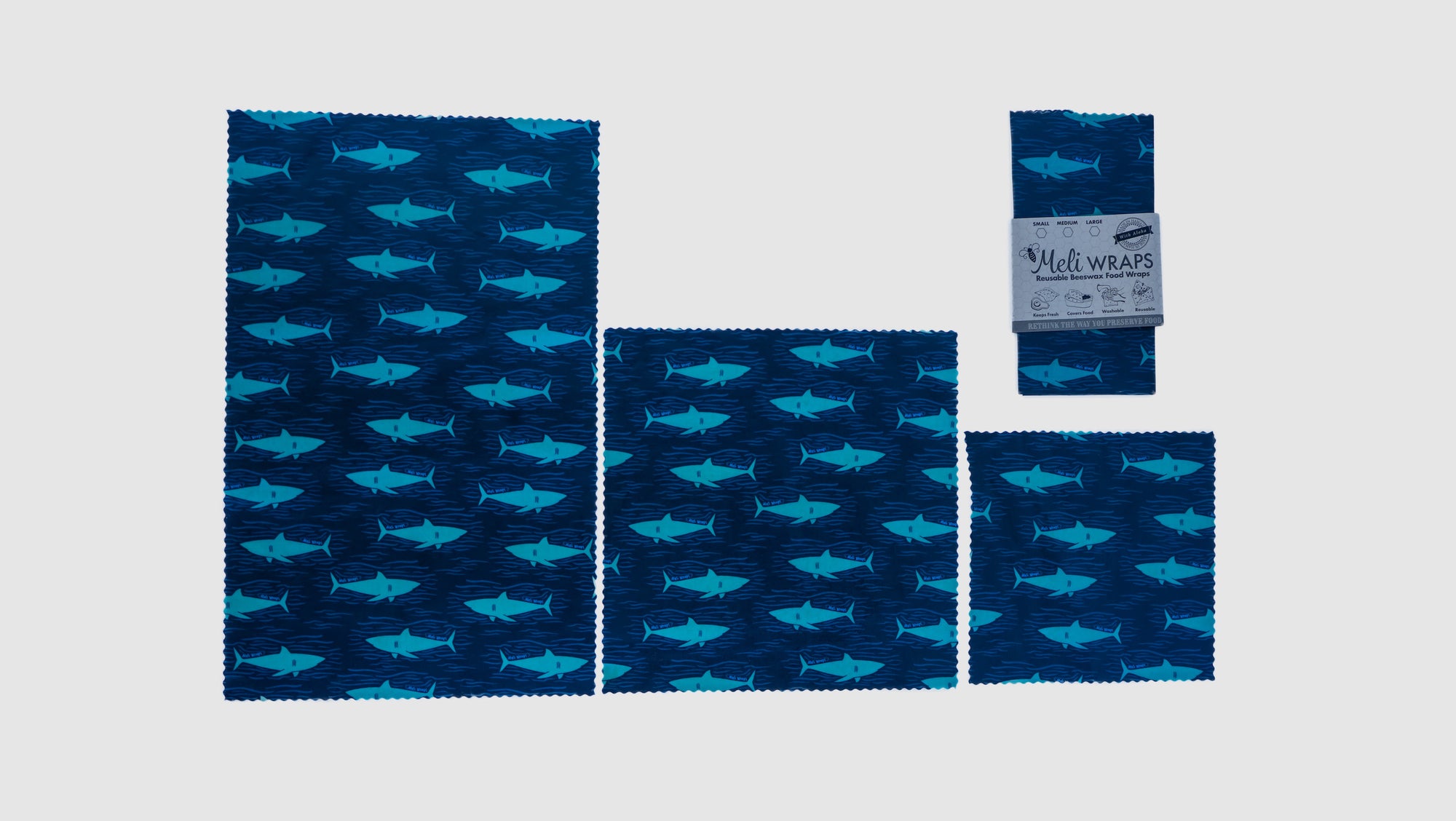 Beeswax Food Wrap - Sharky Shark Print