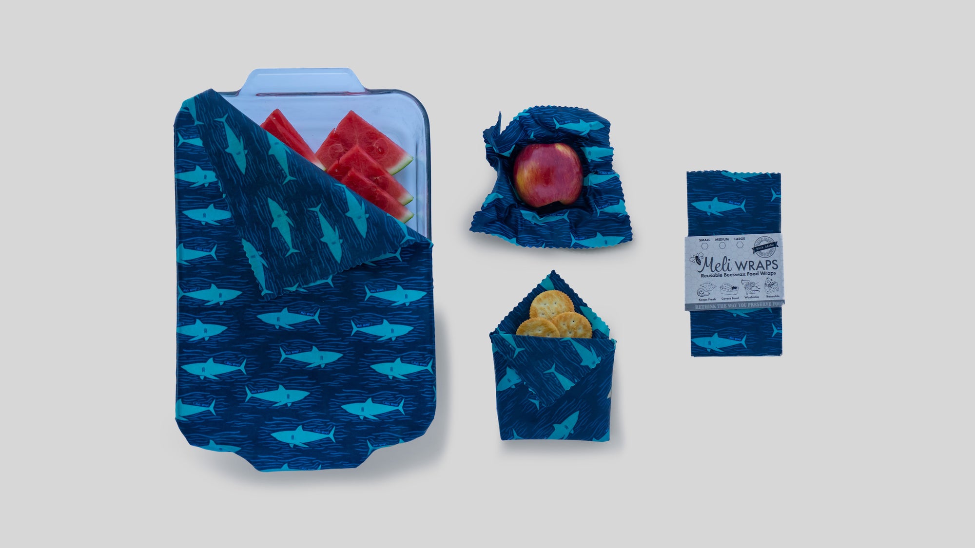 Beeswax Food Wrap - Sharky Shark Print