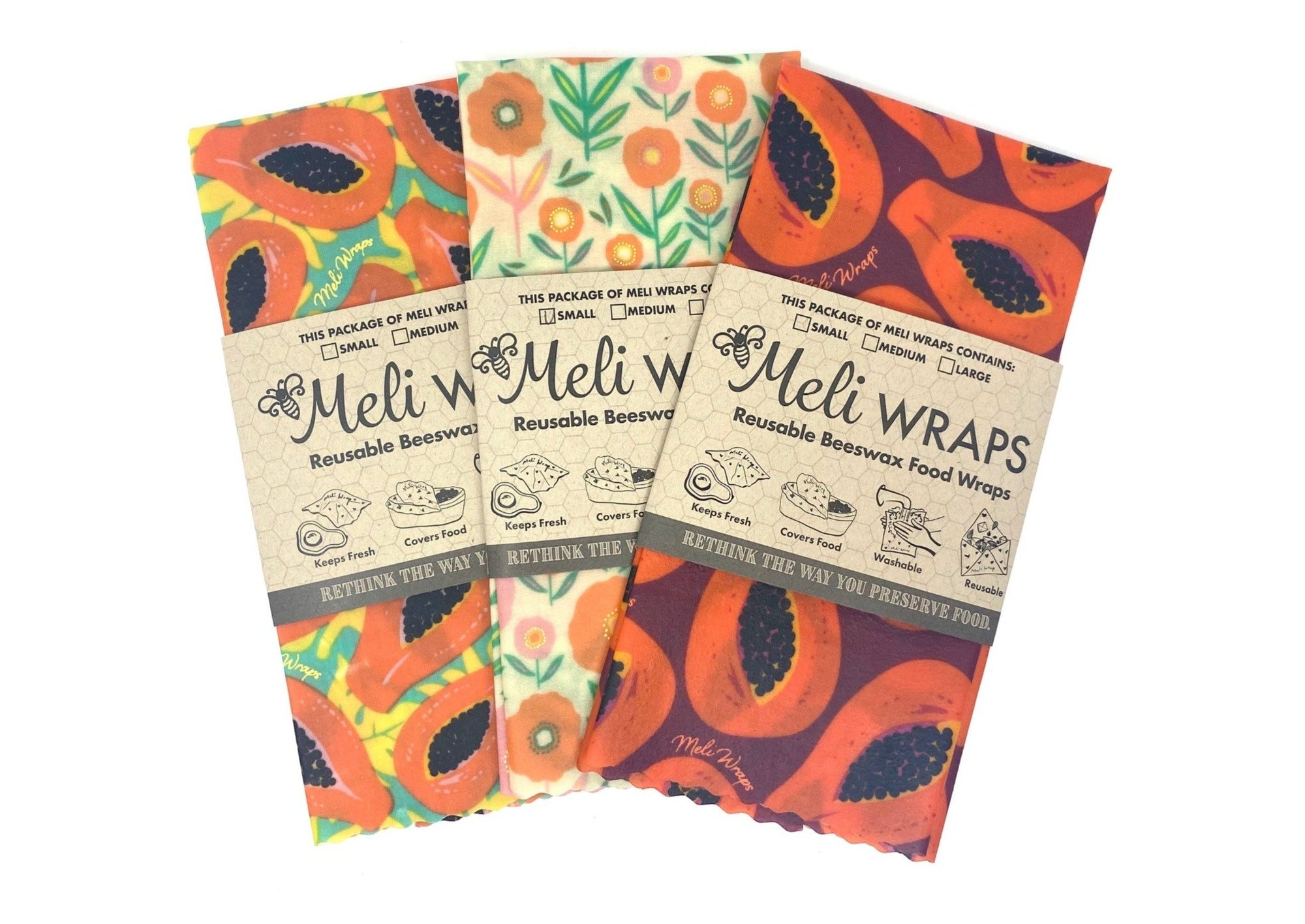 Beeswax Wrap Variety Pack - Blooming Papaya Print