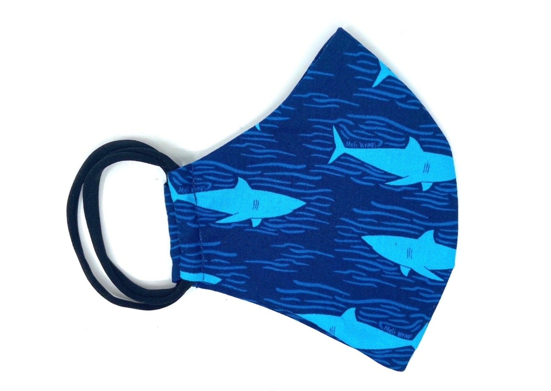 Meli Wraps 100% GOTS Organic Cotton Face Mask - Shark Print
